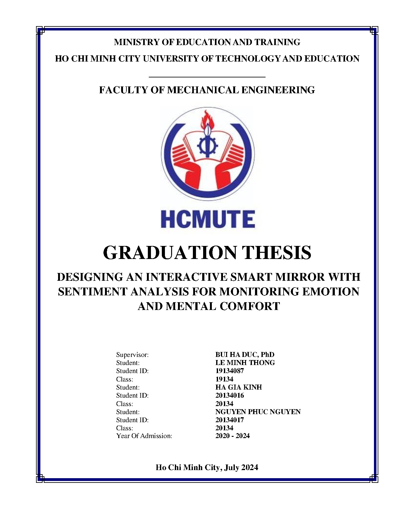 Đồ án tốt nghiệp - Designing an interactive smart mirror with sentiment analysis for monitoring EAMC