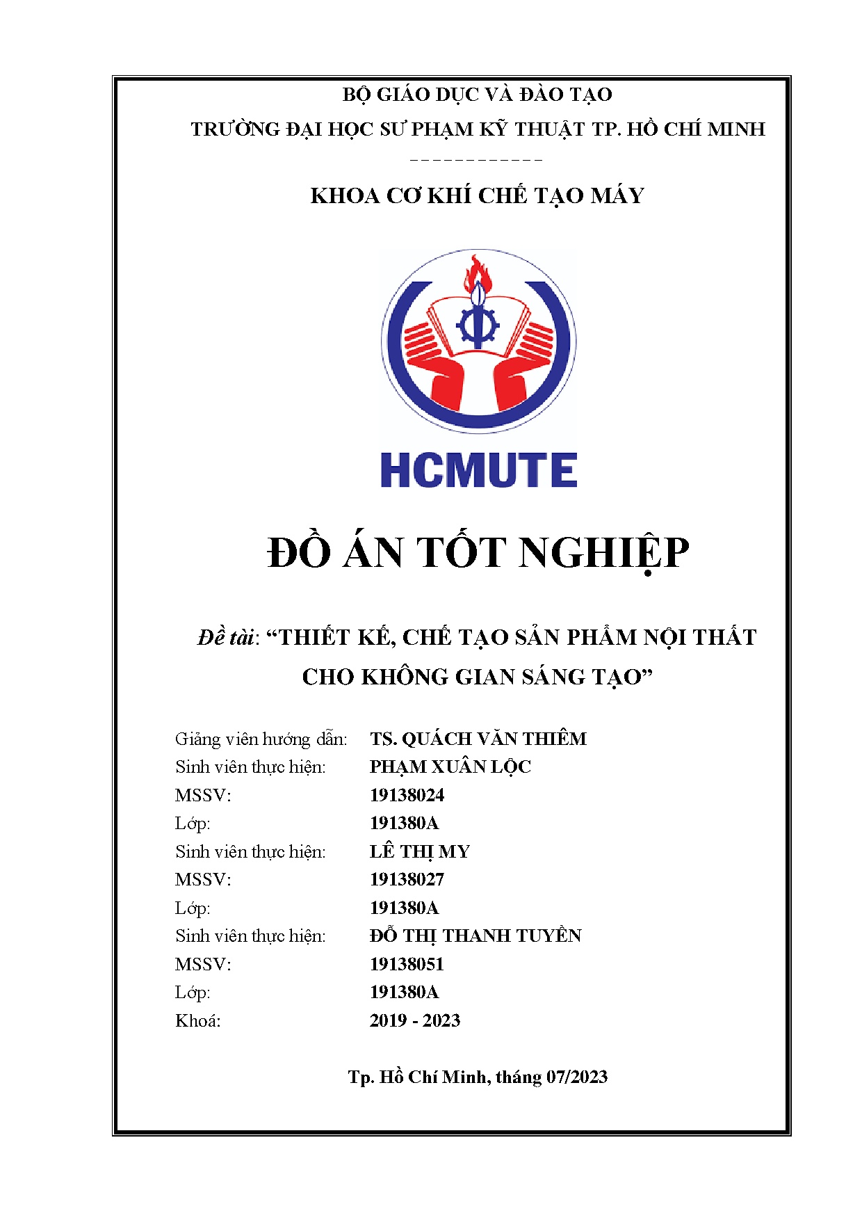 Đồ án tốt nghiệp - THIẾT KẾ, CHẾ TẠO SẢN PHẨM NỘI THẤT CHO KHÔNG GIAN SÁNG TẠO