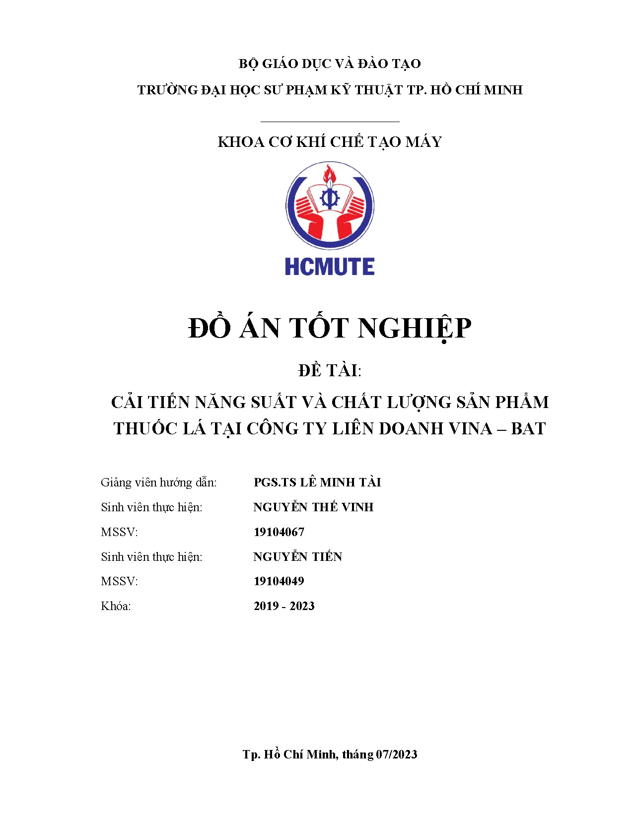 Đồ án tốt nghiệp - Cải tiến năng suất và chất lượng sản phẩm thuốc lá tại Công ty liên doanh V - B