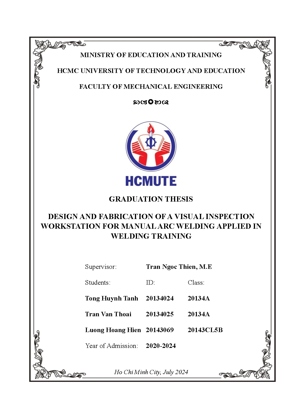 Đồ án tốt nghiệp - Design and fabrication of a visual inspection workstation for manual ARC WAIWT