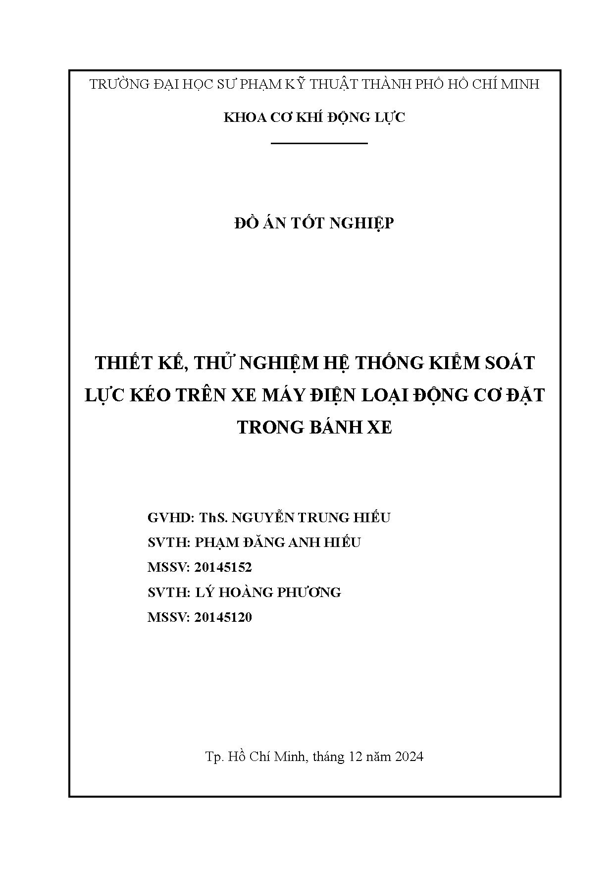 Đồ án tốt nghiệp - Thiết kế, thử nghiệm hệ thống kiểm soát lực kéo trên xe máy điện loại động CĐTBX