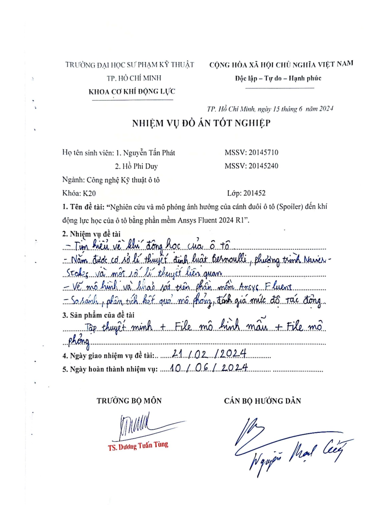 Đồ án tốt nghiệp - Nghiên cứu và mô phỏng ảnh hưởng của cánh đuôi ô tô (Spoiler) ĐKĐLHC ô TBPMAF 2 R