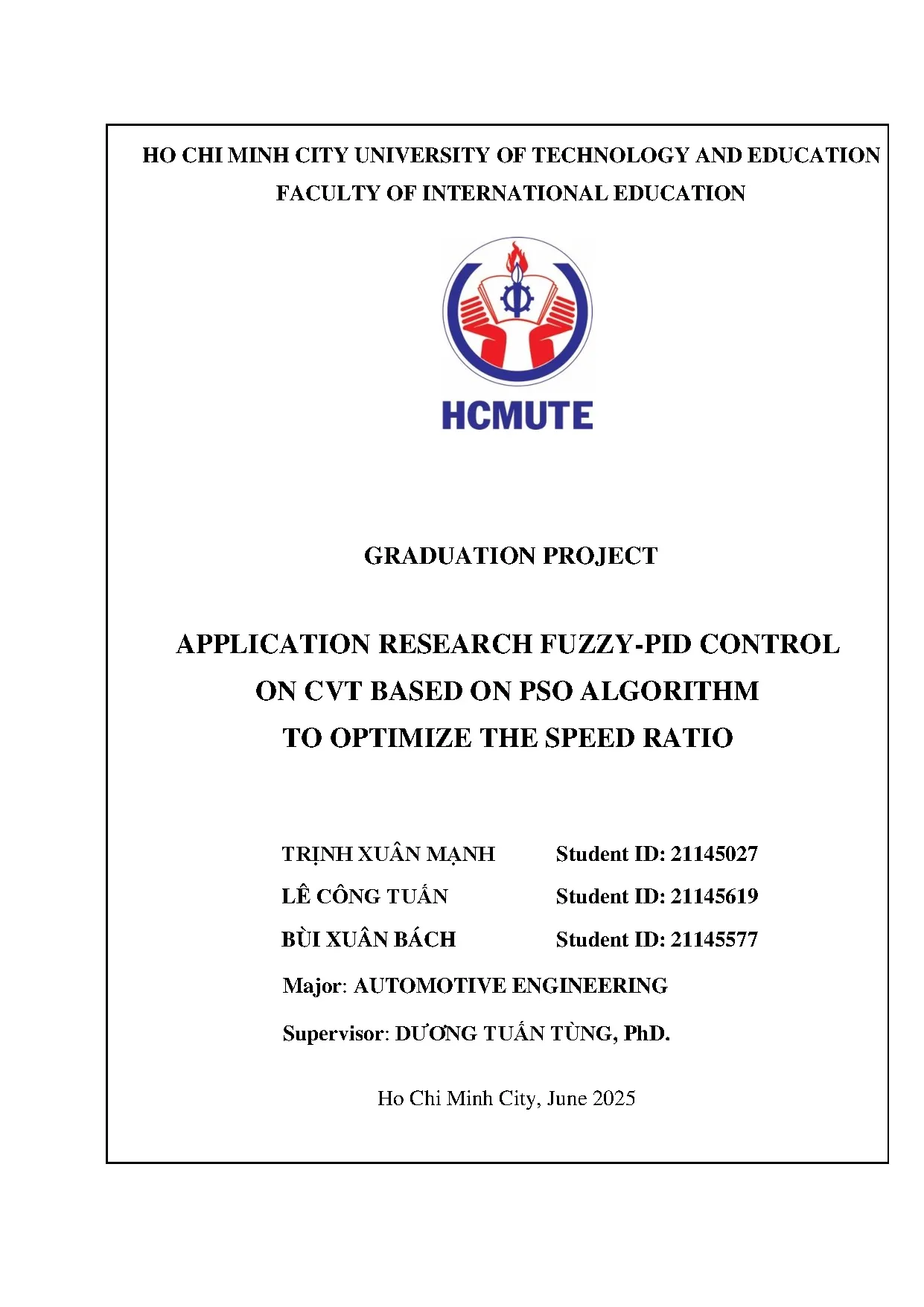 Đồ án tốt nghiệp - Application research Fuzzy-pid control on CVT based on PSO algorithm to OTSR - Trang 2