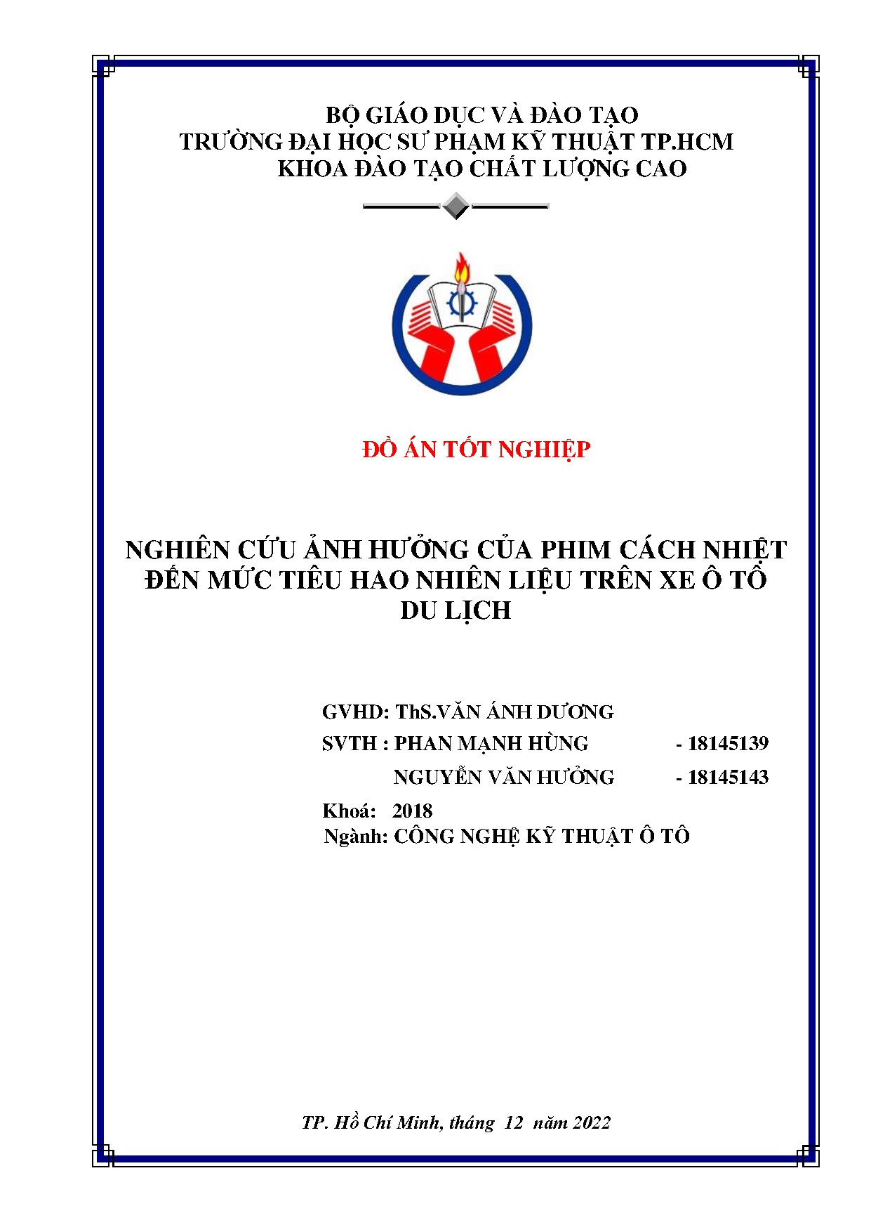 Đồ án tốt nghiệp - Nghiên cứu ảnh hưởng của phim cách nhiệt đến mức tiêu hao nhiên liệu trên X ô TDL