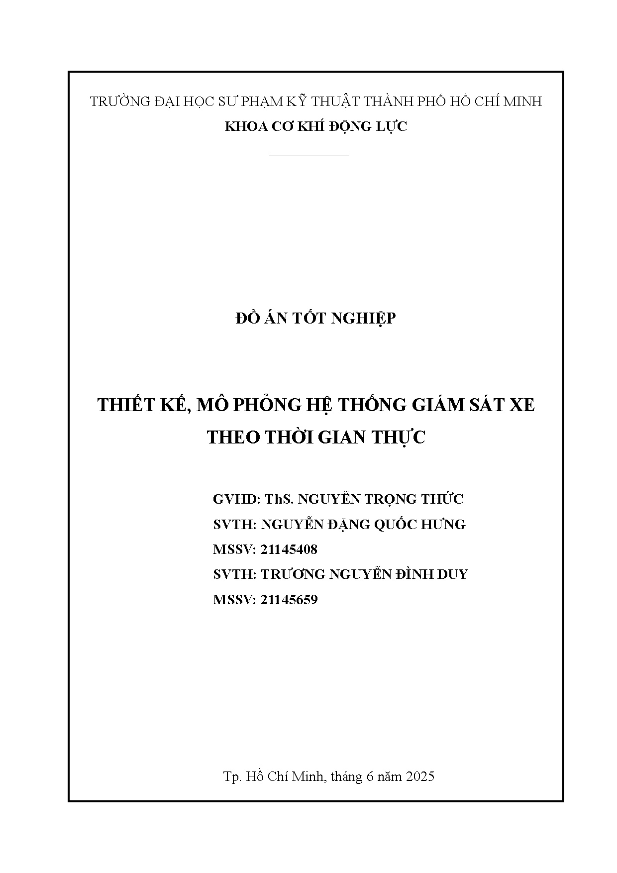 Đồ án tốt nghiệp - Thiết kế, mô phỏng hệ thống giám sát xe theo thời gian thực
