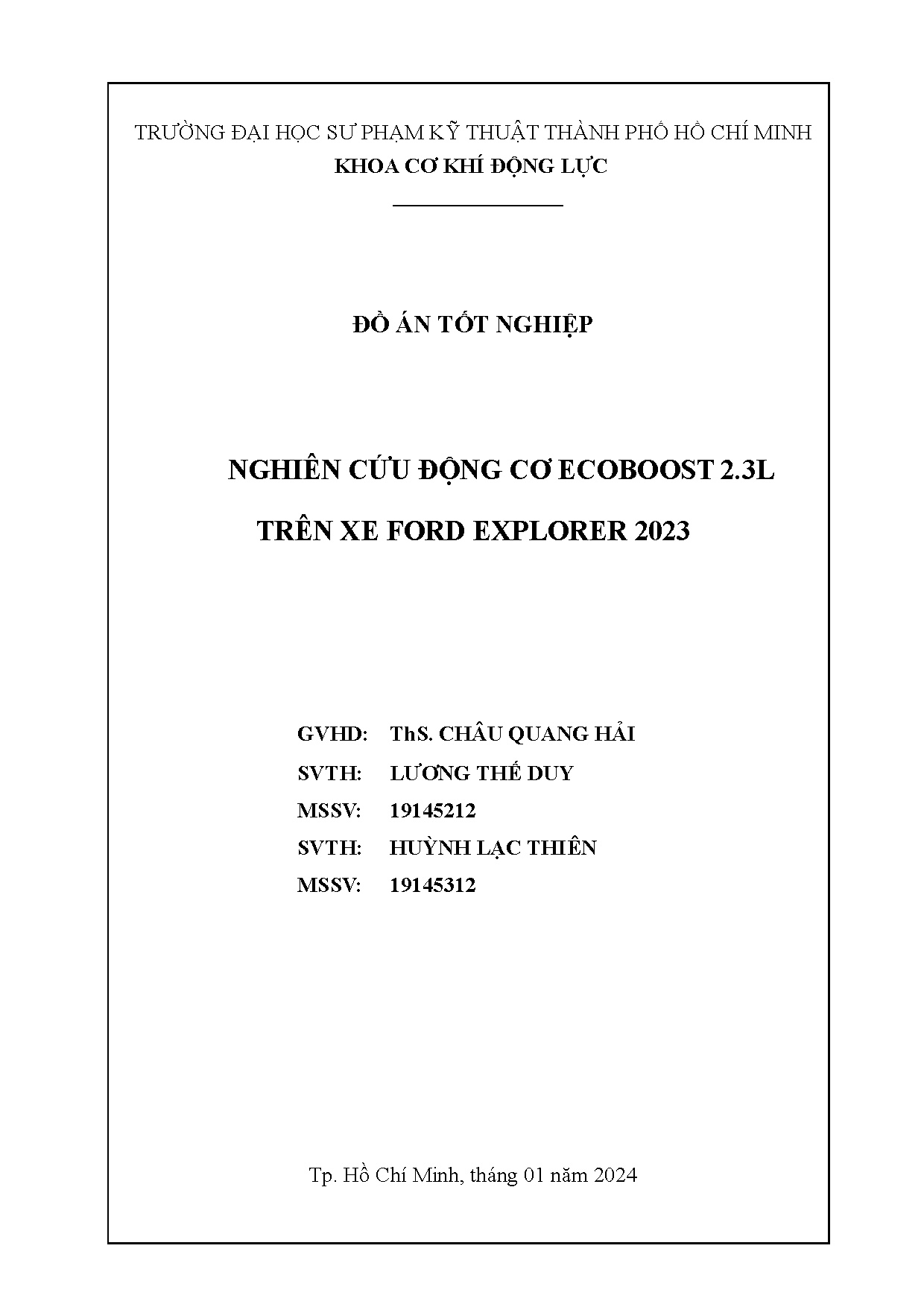 Đồ án tốt nghiệp - Nghiên cứu động cơ Ecoboost 2.3L trên xe Ford Explorer 2023