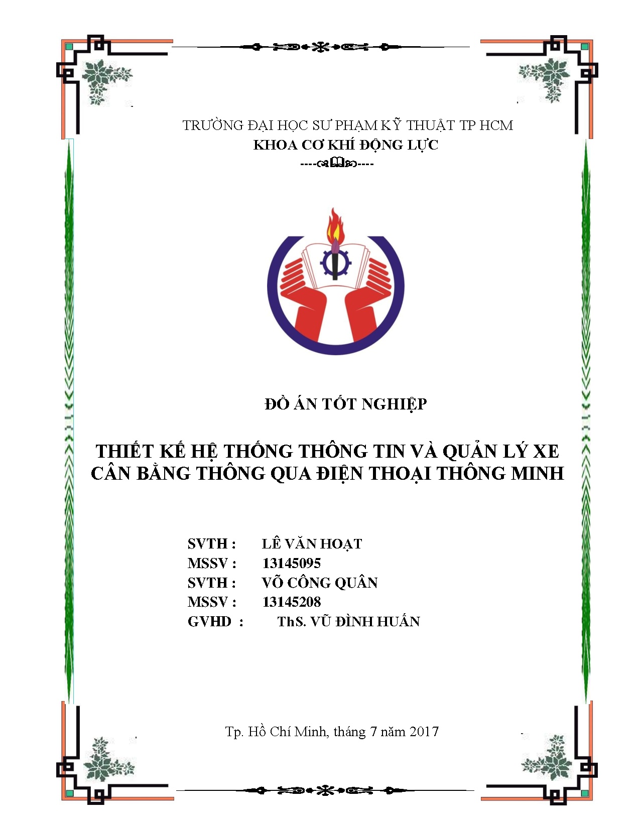 Đồ án tốt nghiệp - Thiết kế hệ thống thông tin và quản lý xe cân bằng thông qua điện thoại thông M