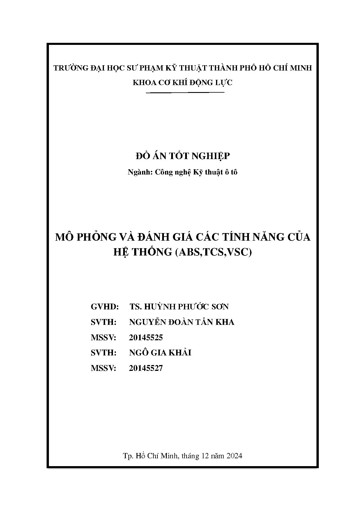 Đồ án tốt nghiệp - Mô phỏng và đánh giá các tính năng của hệ thống (ABS,TCS,VCS)