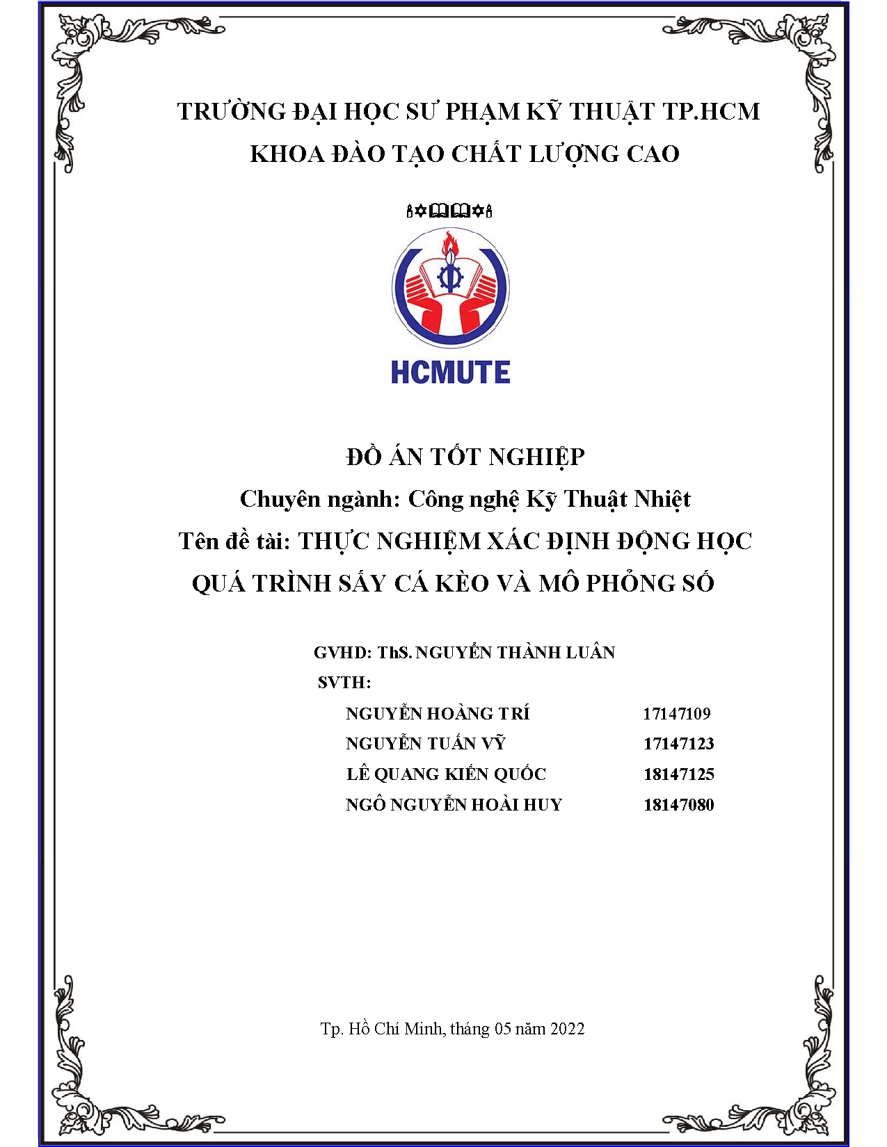 Đồ án tốt nghiệp - Thực nghiệm xác định động học quá trình sấy cá kèo và mô phỏng số