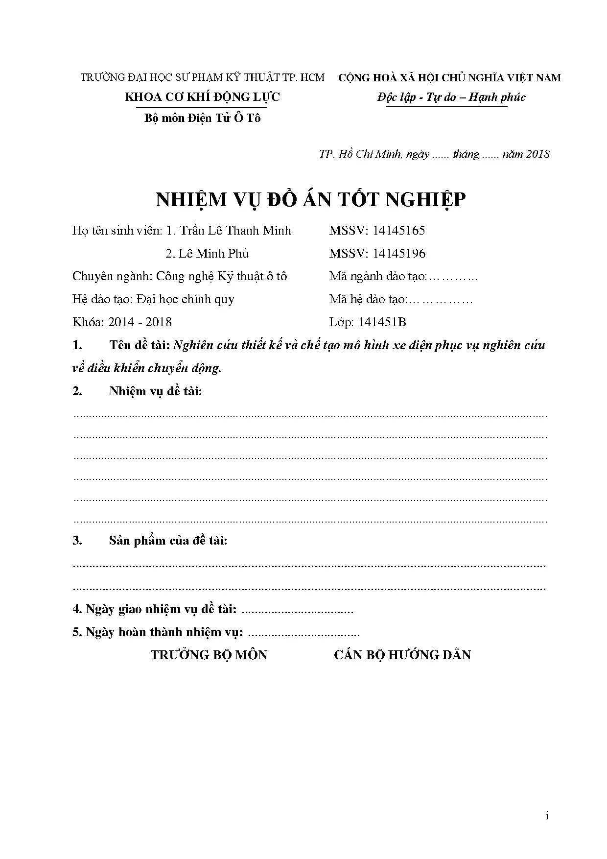 Đồ án tốt nghiệp - Nghiên cứu thiết kế và chế tạo mô hình xe điện phục vụ nghiên CVĐKCĐ