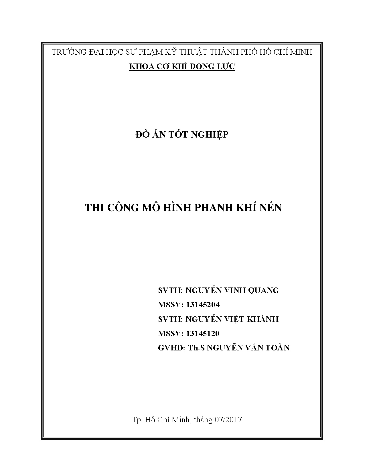 Đồ án tốt nghiệp - Thi công mô hình phanh khí nén: Đồ án tốt nghiệp ngành Công nghệ kỹ thuật Ô tô