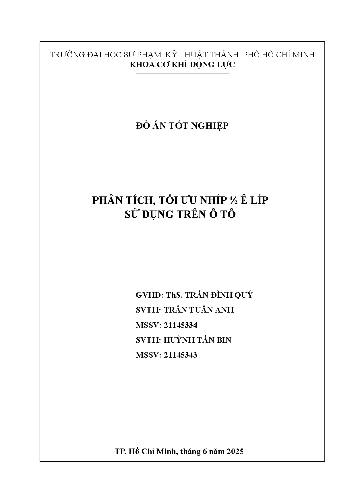 Đồ án tốt nghiệp - Phân tích, tối ưu nhíp 1/2 ê líp sử dụng trên ô tô