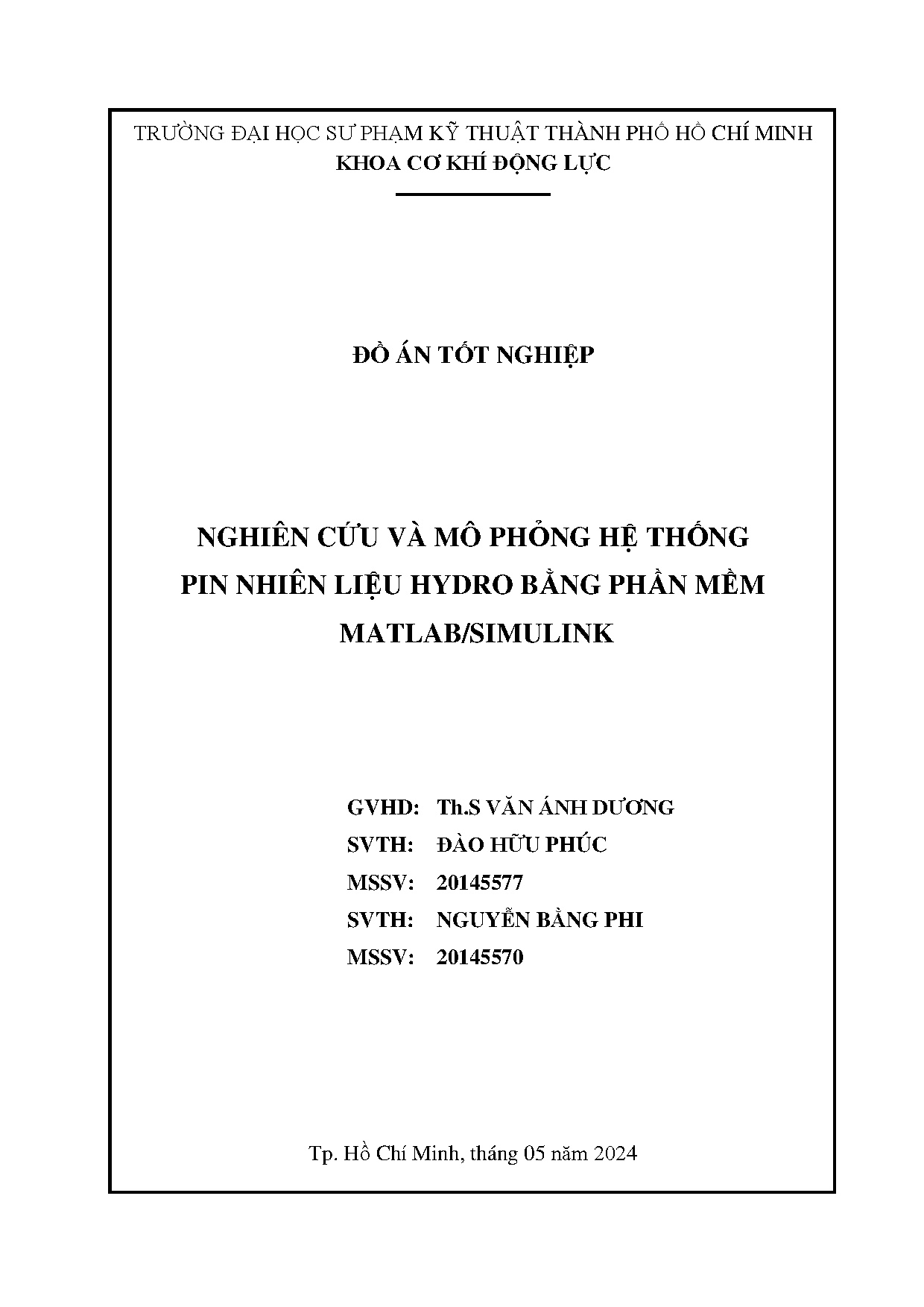 Đồ án tốt nghiệp - Nghiên cứu và mô phỏng hệ thống pin nhiên liệu hydro bằng phần mềm Matlab/Simulin