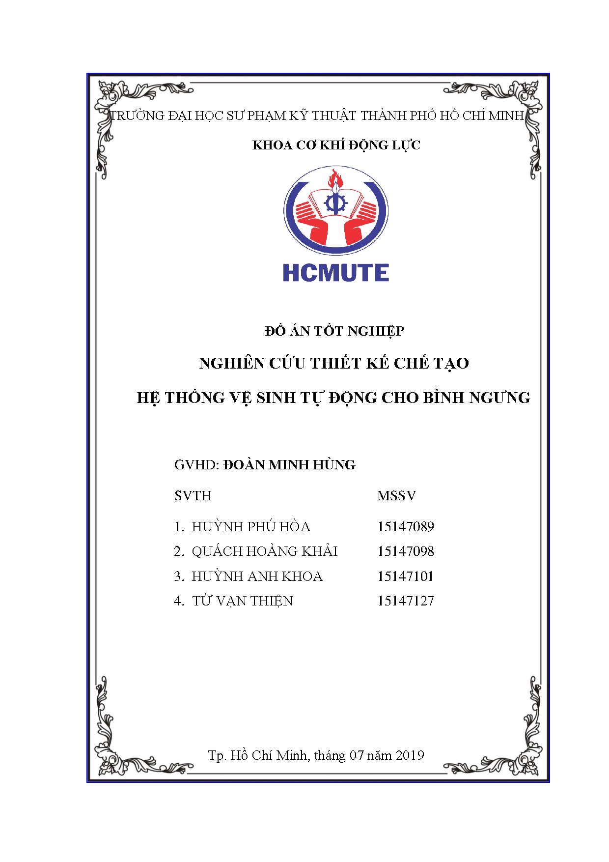 Đồ án tốt nghiệp - Nghiên cứu thiết kế chế tạo hệ thống vệ sinh tự động cho bình ngưng: Đồ ÁTNNCNKTN