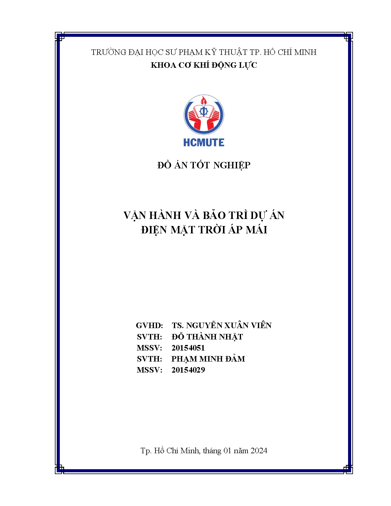 Đồ án tốt nghiệp - Vận hành và bảo trì dự án điện mặt trời áp mái
