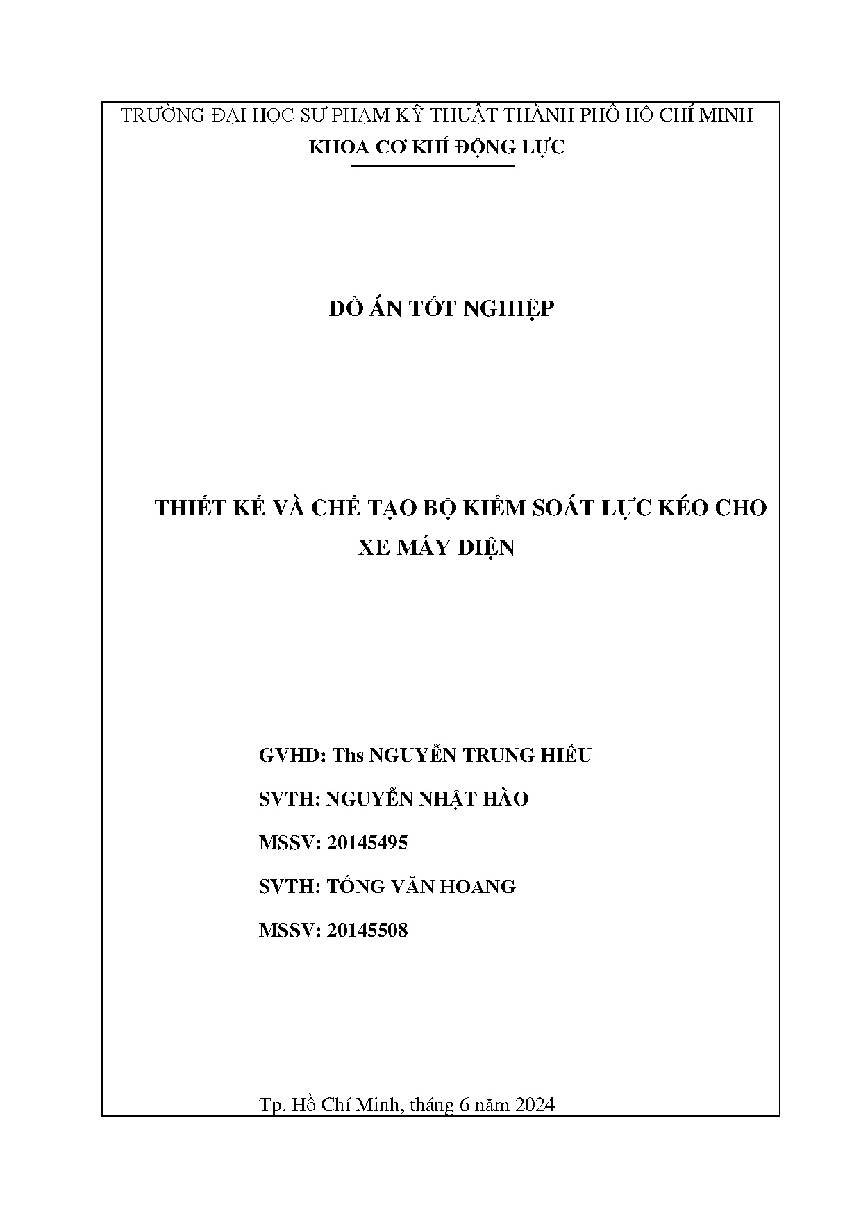 Đồ án tốt nghiệp - Thiết kế và chế tạo bộ kiểm soát lực kéo cho xe máy điệ