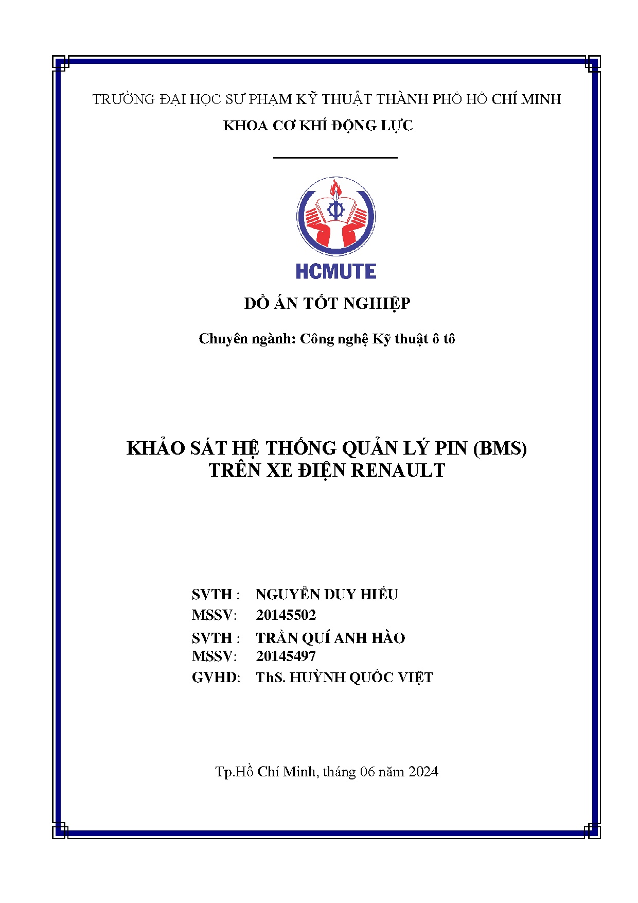 Đồ án tốt nghiệp - Khảo sát hệ thống quản lý pin (BMS) trên xe điện Renault