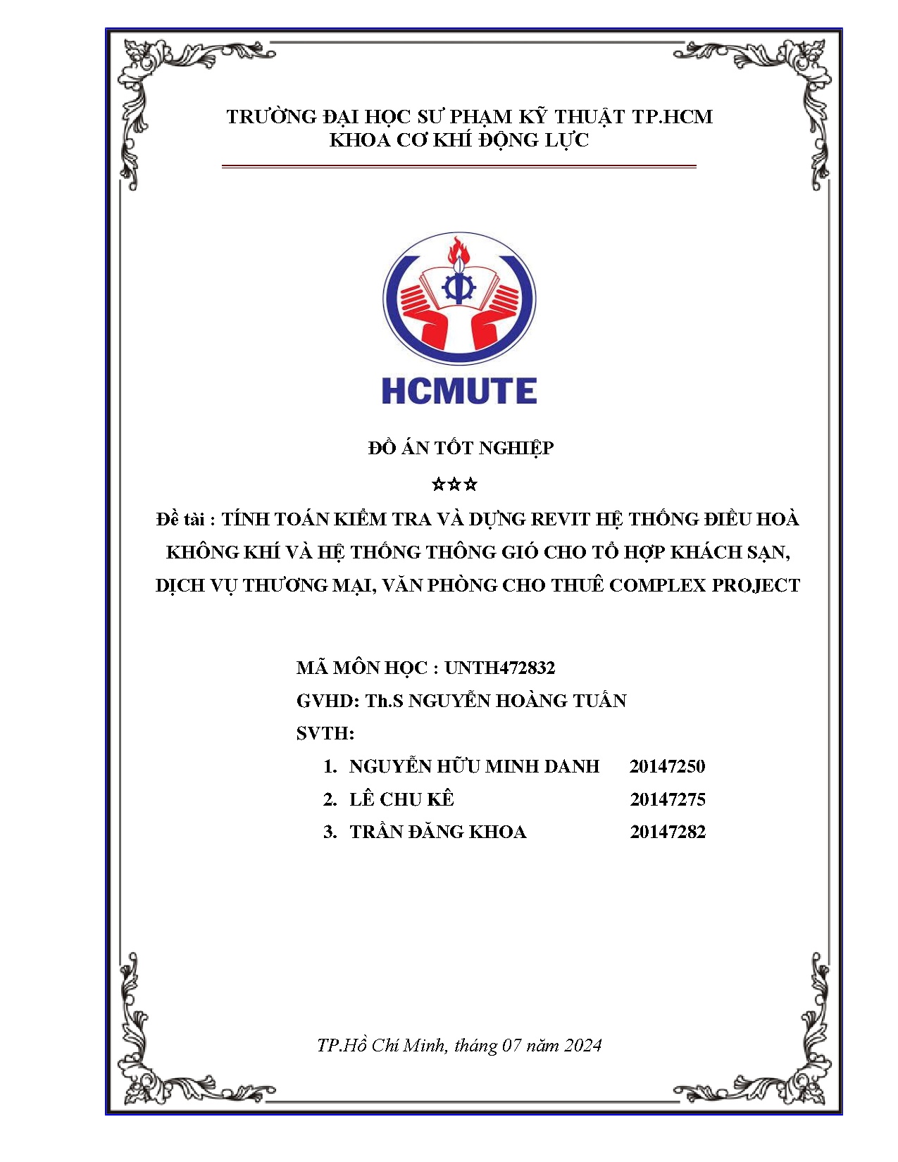 Đồ án tốt nghiệp - Tính toán kiểm tra và dựng revit hệ thống điều hòa không khí VHTTGCTHKSDVTMVPCTCP