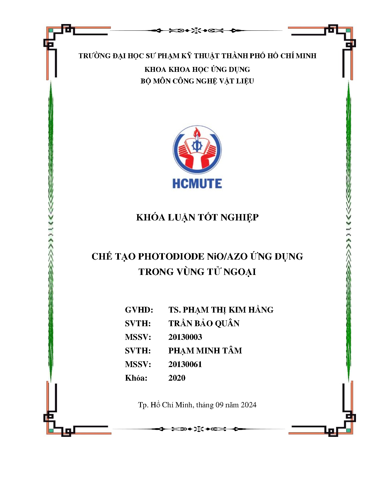 Đồ án tốt nghiệp - Chế tạo Photodiode NiO/AZO ứng dụng trong vùng tử ngoại