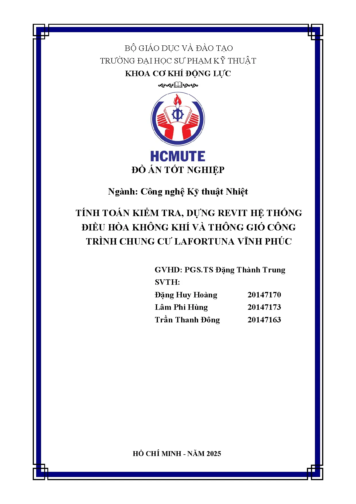 Đồ án tốt nghiệp - Tính toán kiểm tra, dựng Revit hệ thống điều hòa không khí và thông gió CTCCLVP