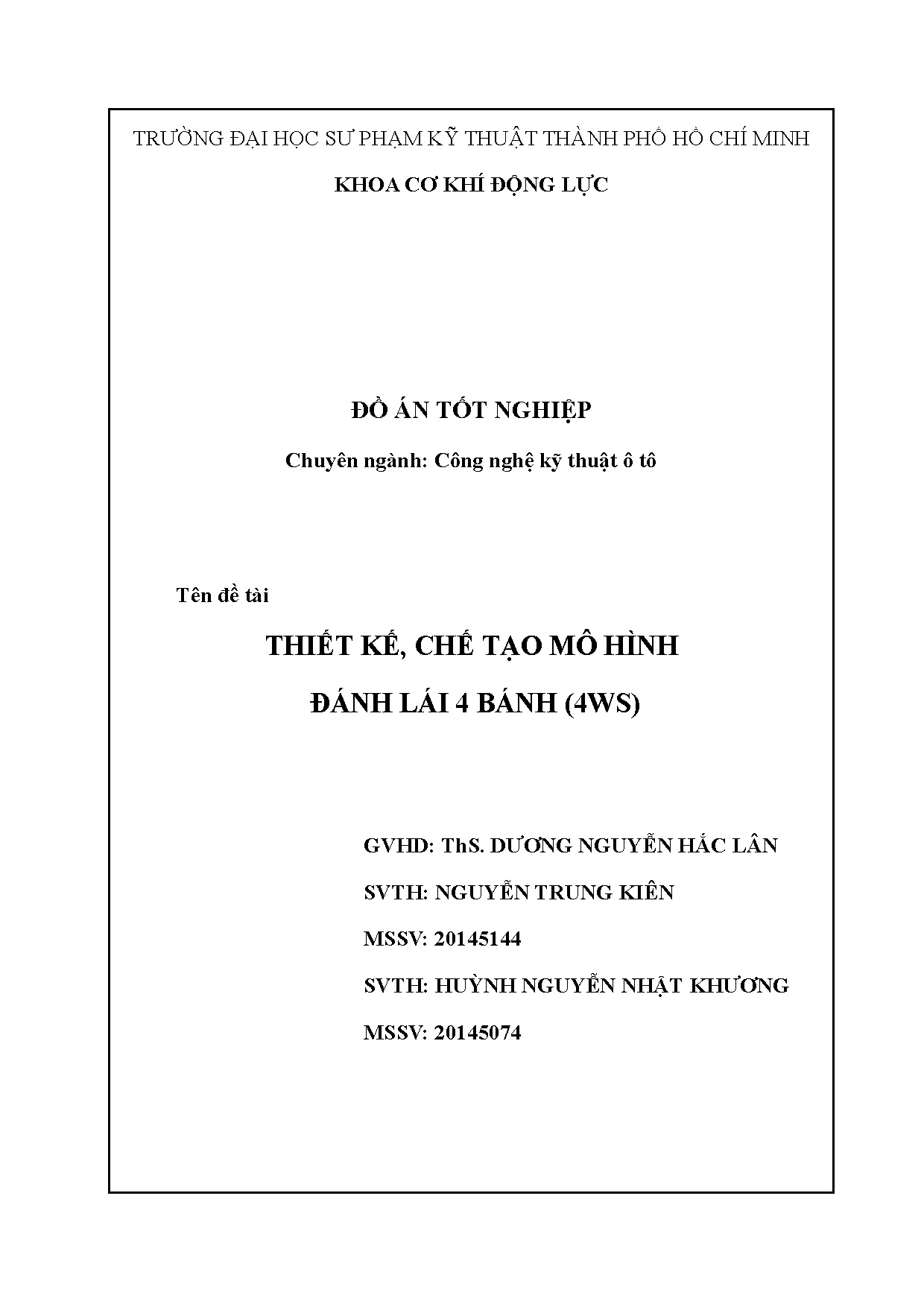 Đồ án tốt nghiệp - Thiết kế, chế tạo mô hình đánh lái 4 bánh (4WS)