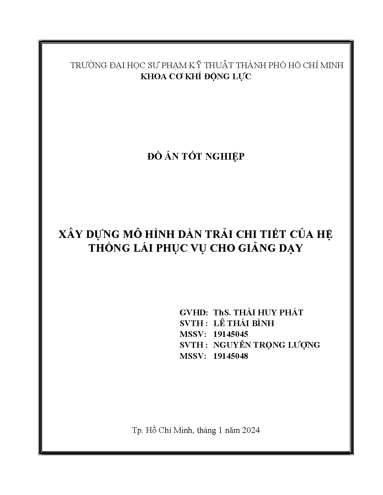 Đồ án tốt nghiệp - Xây dựng mô hình dàn trải chi tiết của hệ thống lái phục vụ cho giảng dạy