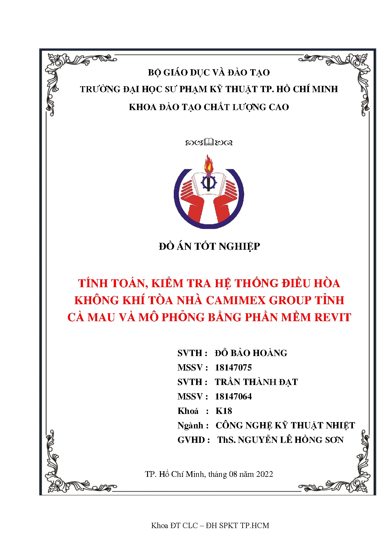 Đồ án tốt nghiệp - Tính Toán, kiểm tra hệ thống điều hòa không khí tòa nhà Camimex Group TCMVMPBPMR