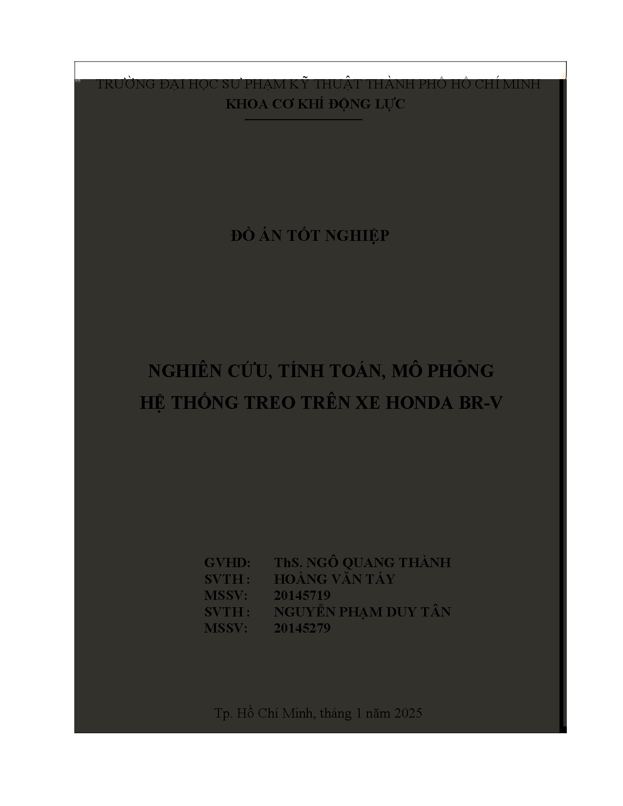Đồ án tốt nghiệp - Nghiên cứu, tính toán, mô phỏng hệ thống treo trên xe Honda BR-V