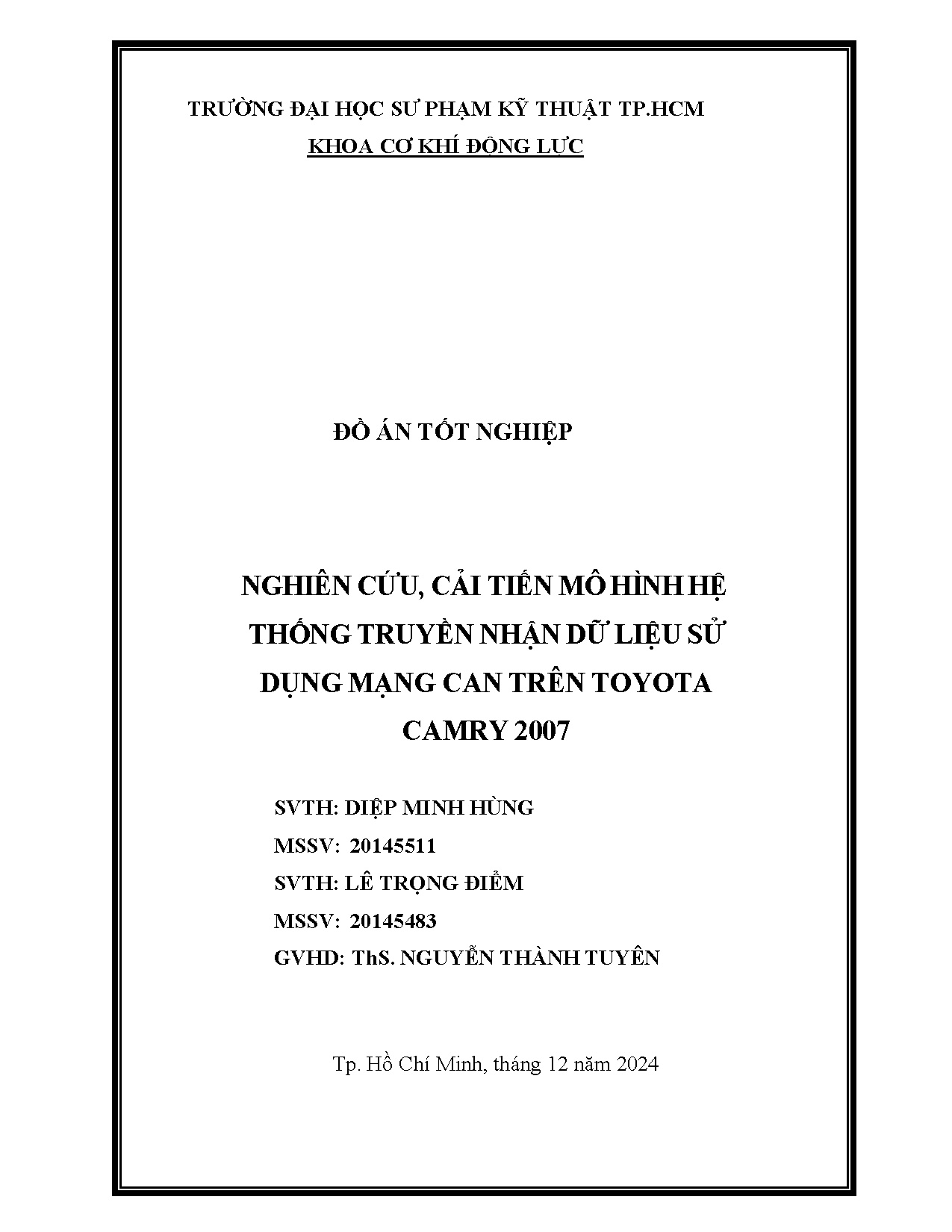 Đồ án tốt nghiệp - Nghiên cứu, cải tiến mô hình hệ thống truyền nhận dữ liệu sử dụng mạng CAN TTC 2