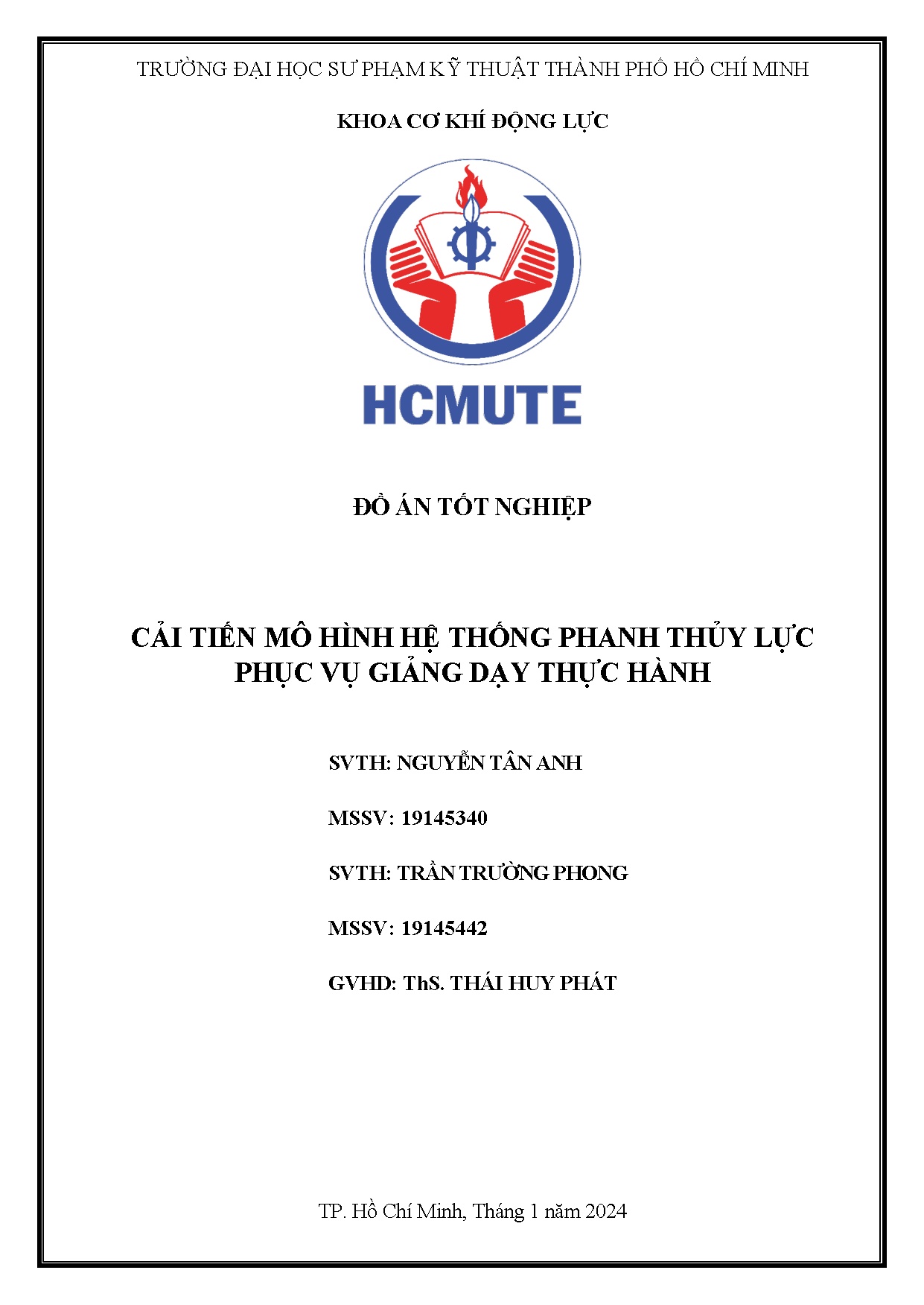 Đồ án tốt nghiệp - Cải tiến mô hình hệ thống phanh thủy lực phục vụ giảng dạy thực hành