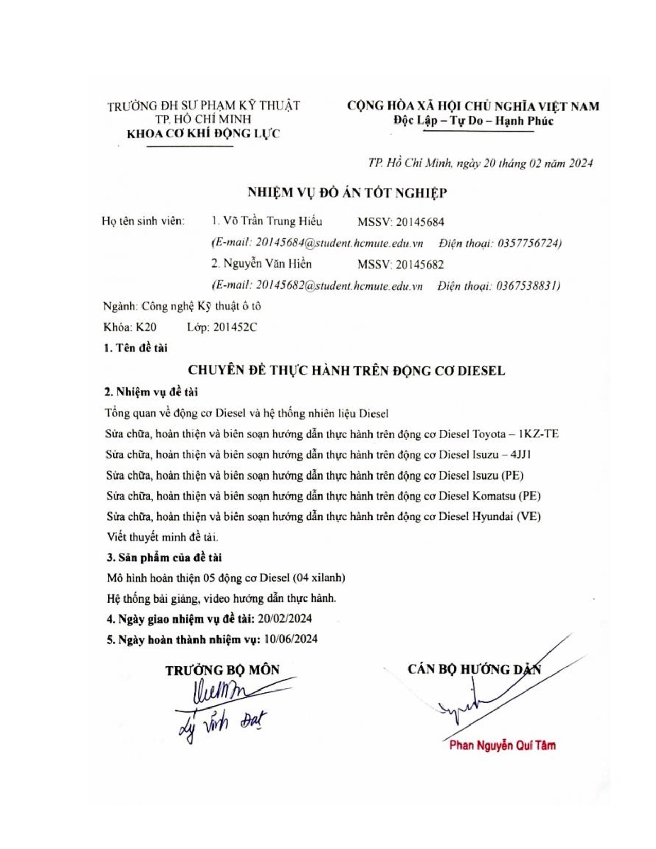 Đồ án tốt nghiệp - Chuyên đề thực hành trên động cơ diesel