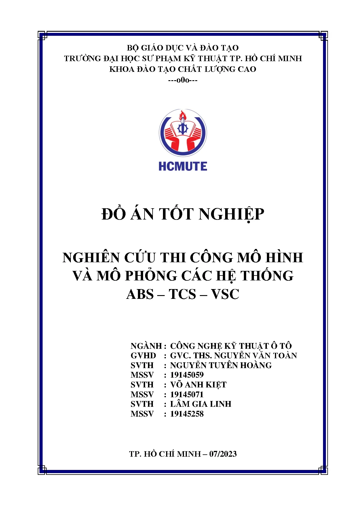 Đồ án tốt nghiệp - Nghiên cứu thi công mô hình và mô phỏng các hệ thống ABS-TCS-VSC