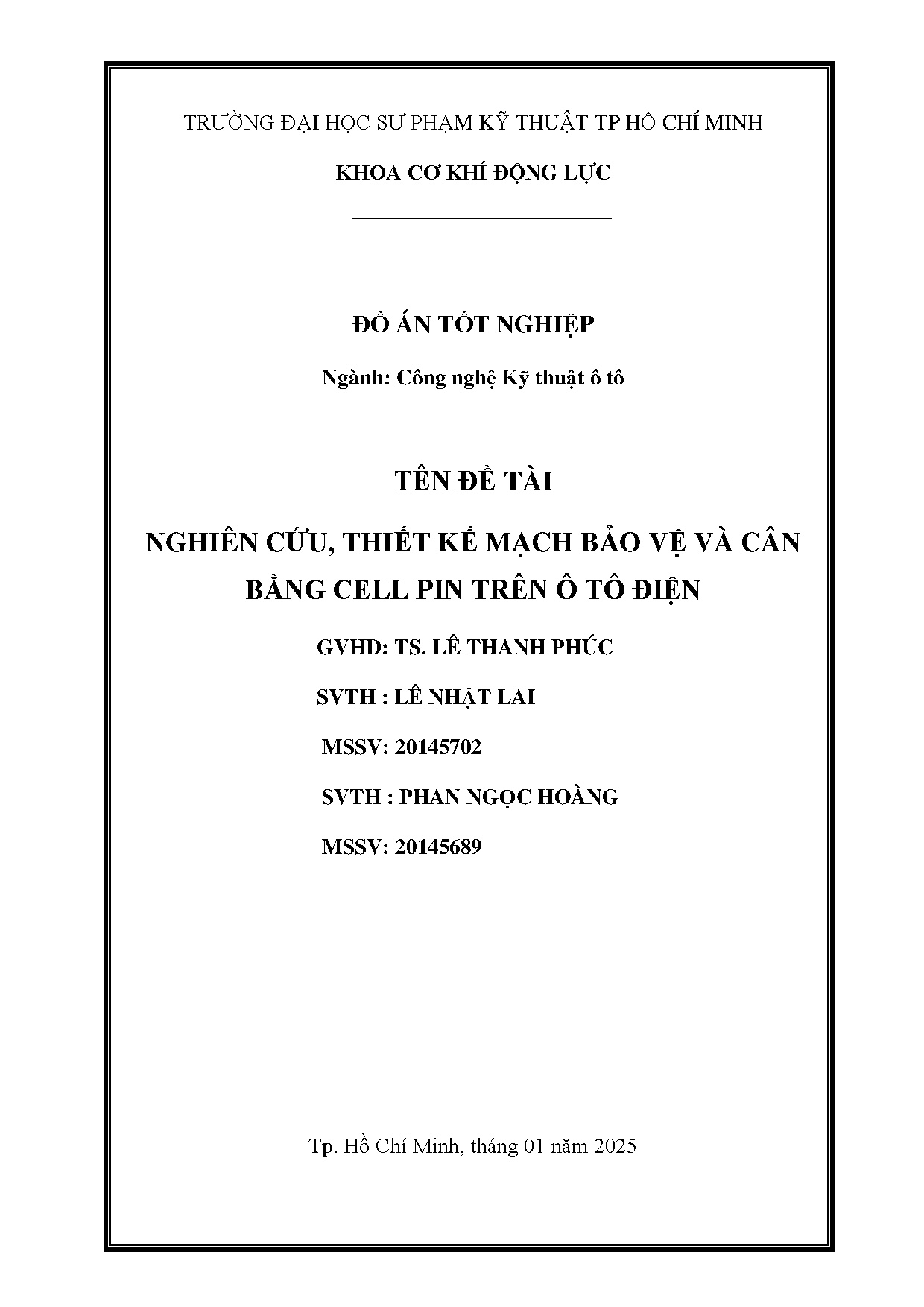 Đồ án tốt nghiệp - Nghiên cứu, thiết kế mạch bảo vệ và cân bằng Cell Pin trên ô tô điện