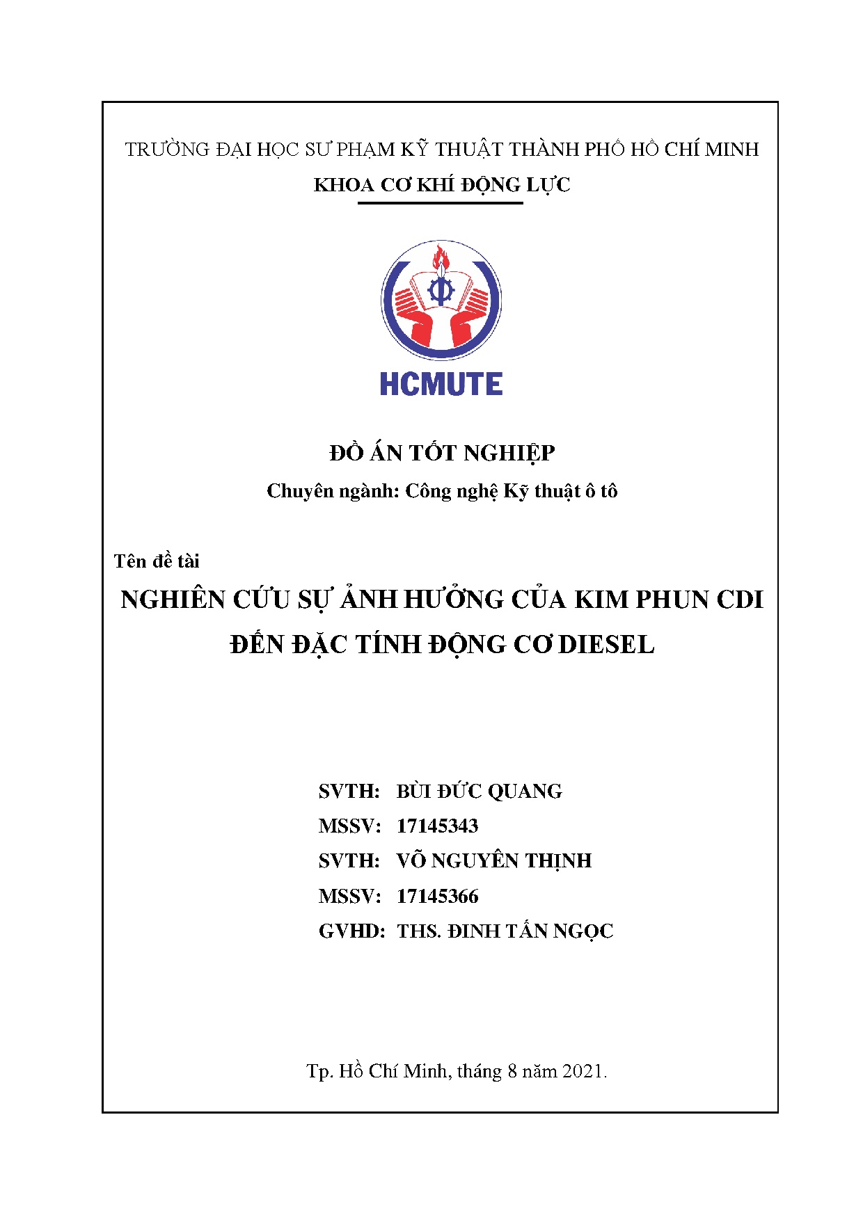 Đồ án tốt nghiệp - Nghiên cứu sự ảnh hưởng của kim phun CDI đến đặc tính động cơ Diesel