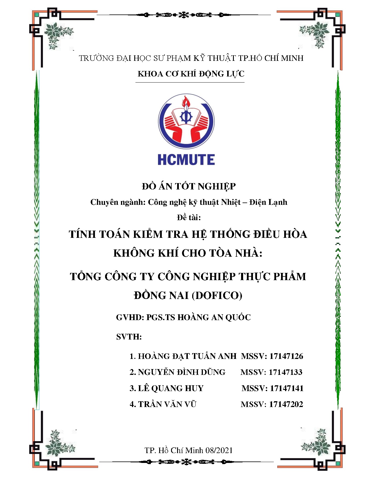 Đồ án tốt nghiệp - Tính toán kiểm tra hệ thống điều hòa không khí cho tòa nhà: Tổng Công ty CNTPĐN (