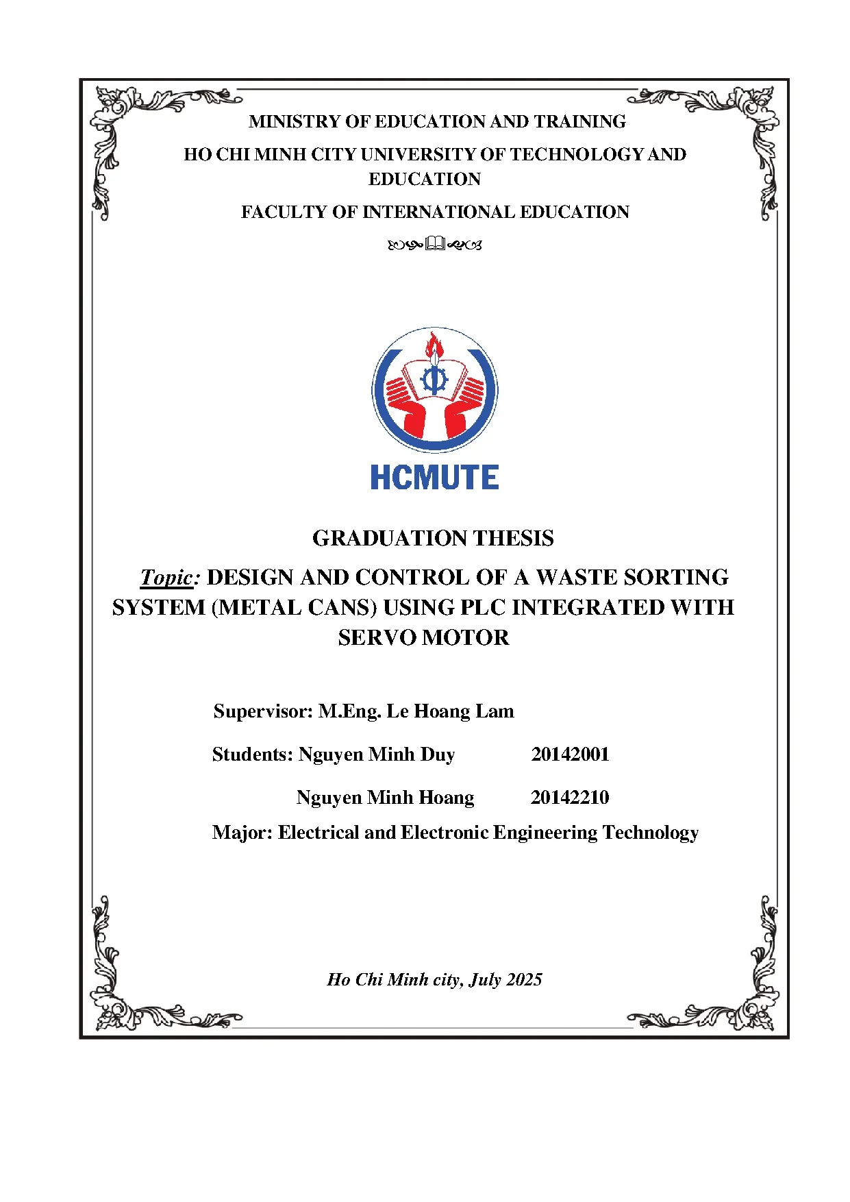Đồ án tốt nghiệp - Design and control of A waste sorting system (metal cans) using PLC IWSM