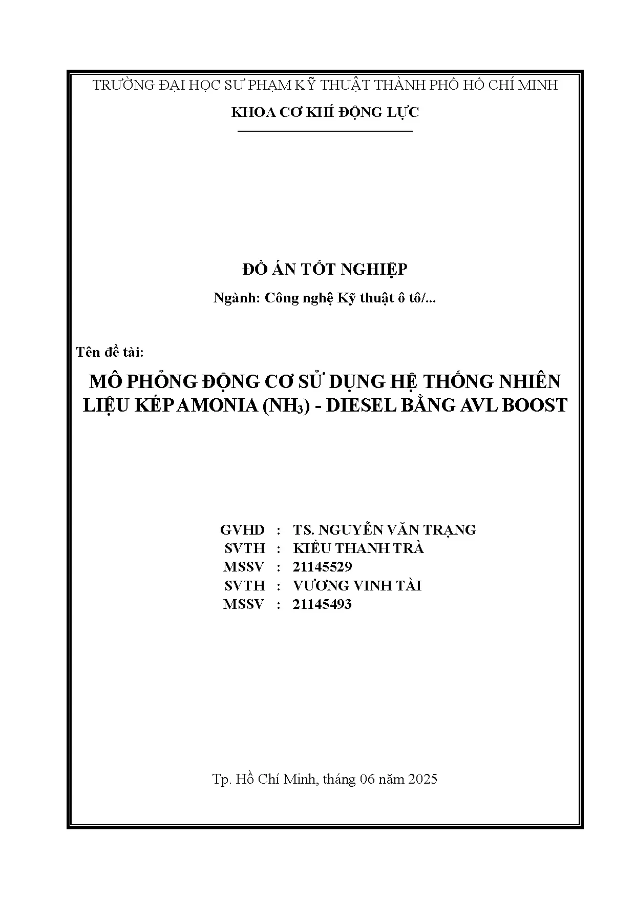 Đồ án tốt nghiệp - Mô phỏng động cơ sử dụng hệ thống nhiên liệu kép Amonia (NH3) - Diesel bằng AVL B - Trang 2