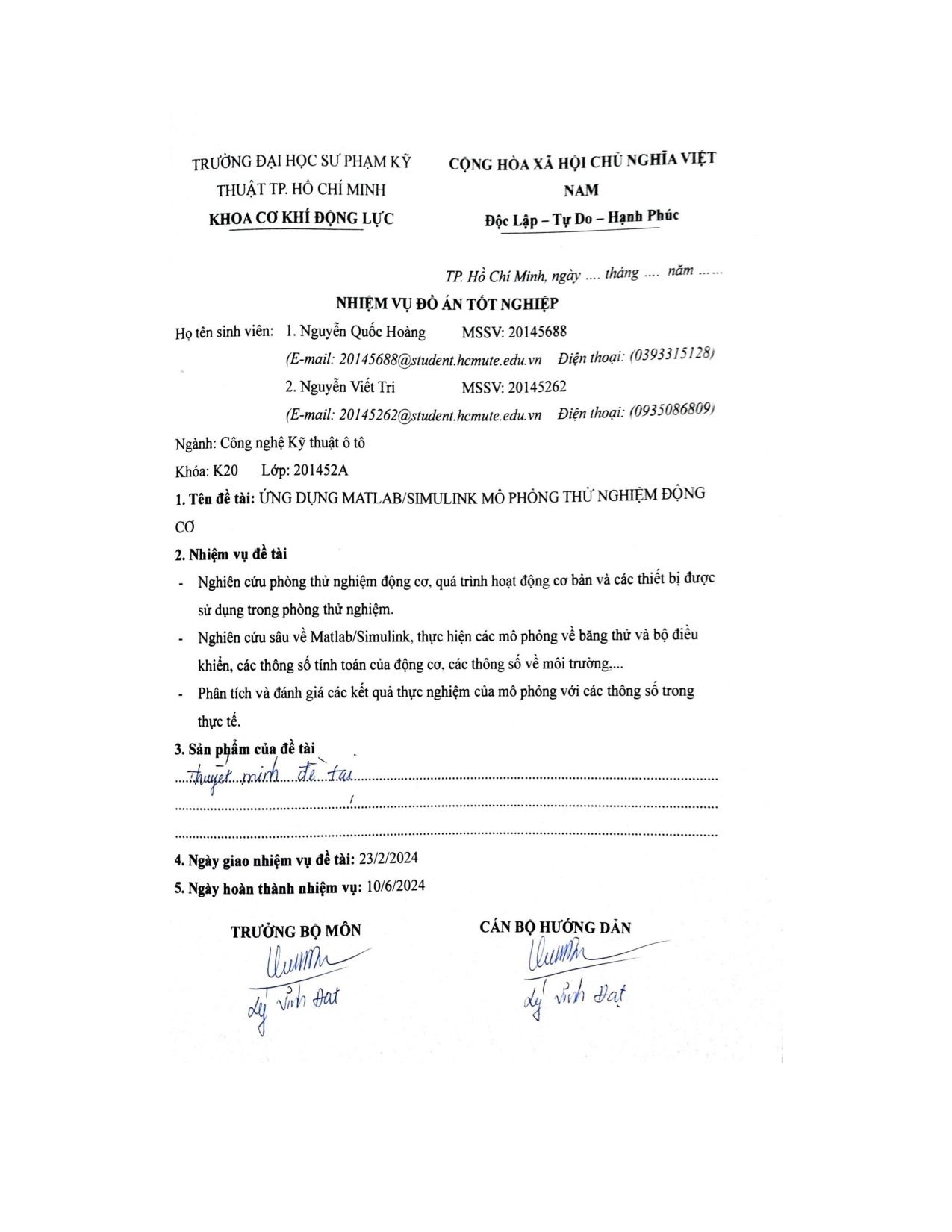 Đồ án tốt nghiệp - Ứng dụng Matlab/Simulink mô phỏng thử nghiệm động cơ