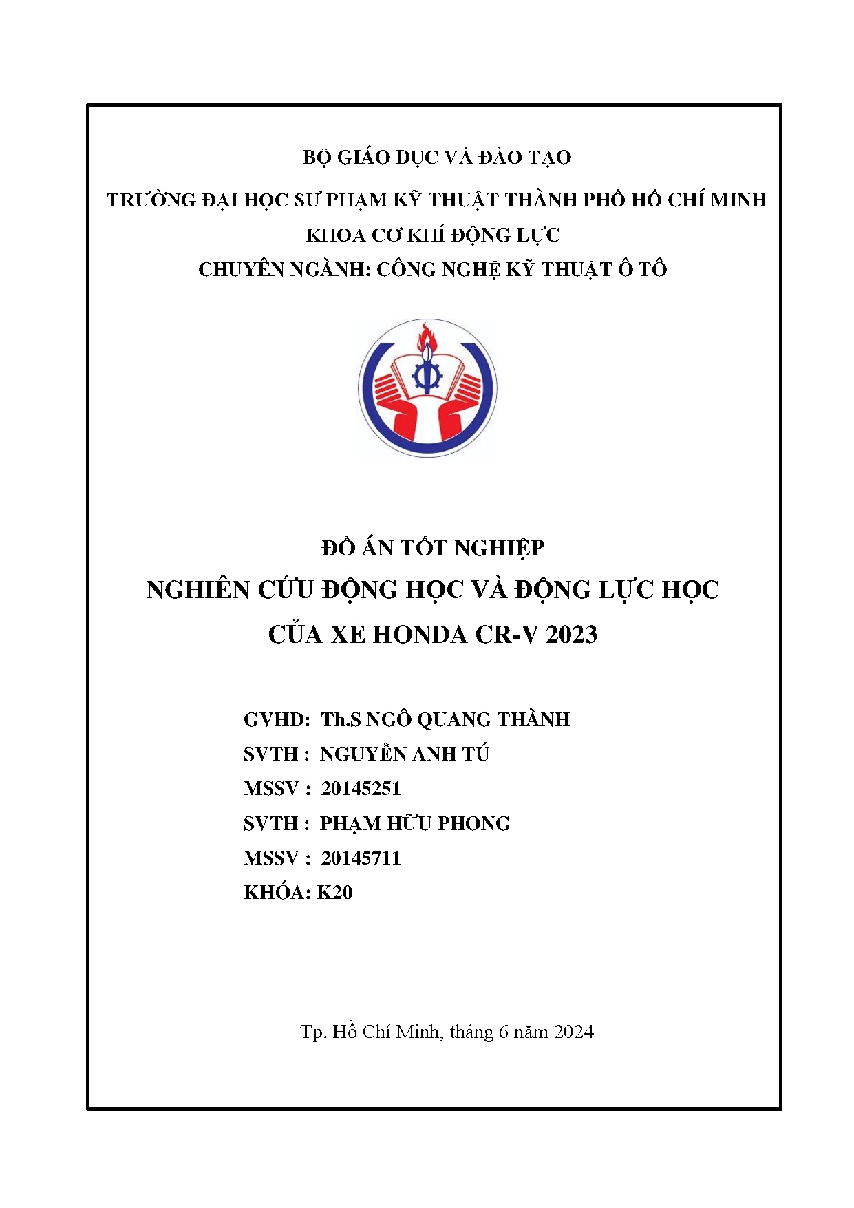 Đồ án tốt nghiệp - Nghiên cứu động học và động lực học của xe Honda CR-V 2023
