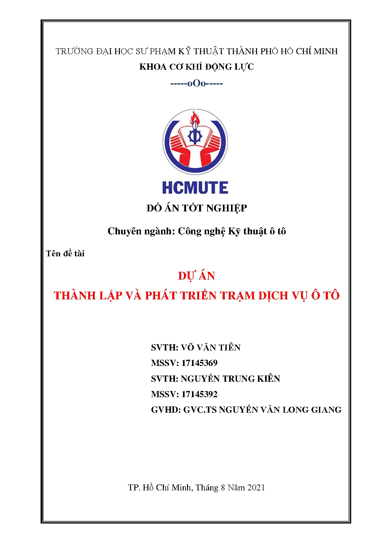 Đồ án tốt nghiệp - Dự án thành lập và phát triển trạm dịch vụ ô tô