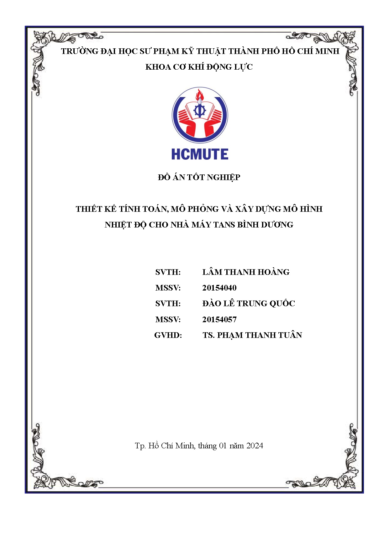 Đồ án tốt nghiệp - Thiết kế tính toán, mô phỏng và xây dựng mô hình nhiệt độ cho nhà máy Tans Bình D