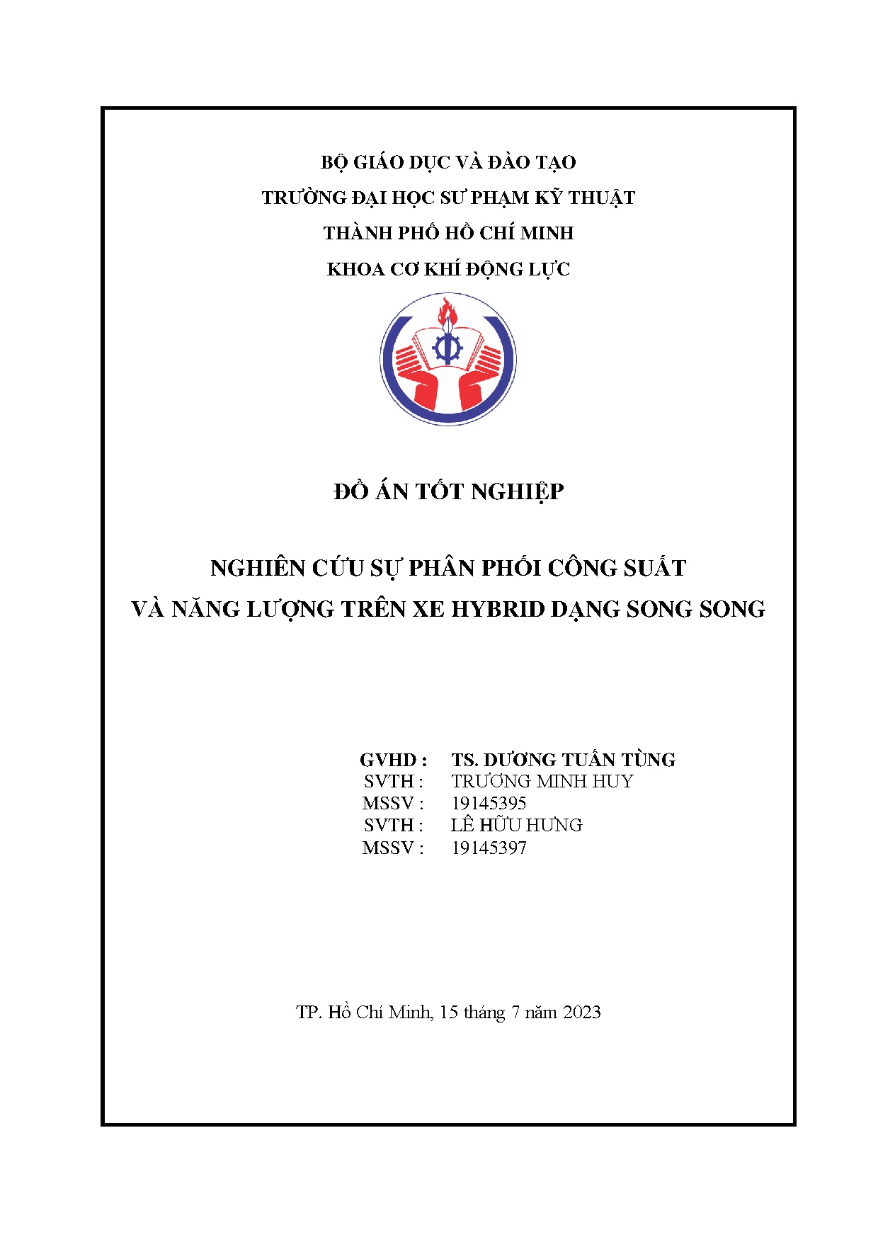 Đồ án tốt nghiệp - Nghiên cứu sự phân phối công suất và năng lượng trên xe hybrid dạng song song