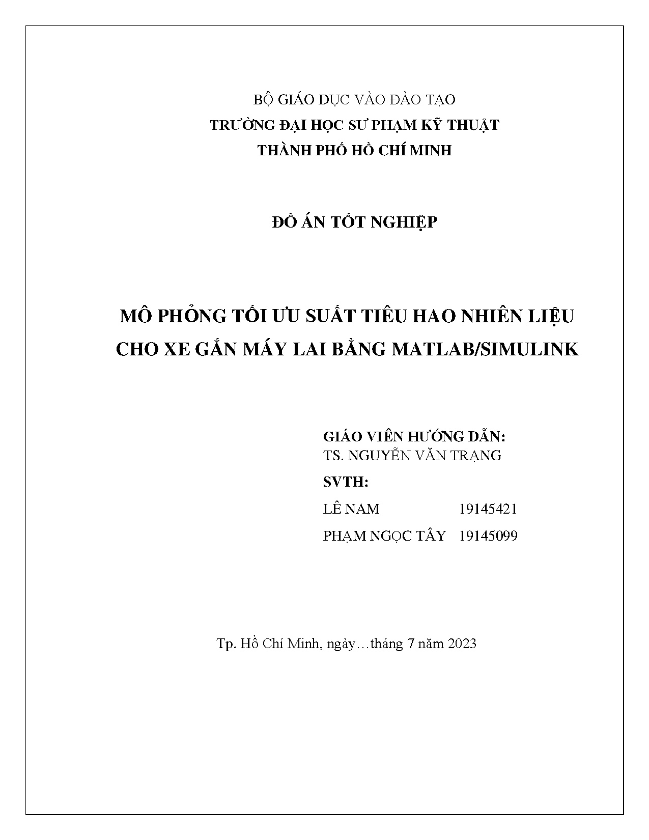 Đồ án tốt nghiệp - Mô phỏng tối ưu suất tiêu hao nhiên liệu cho xe gắn máy lai bằng Matlab/Simulink