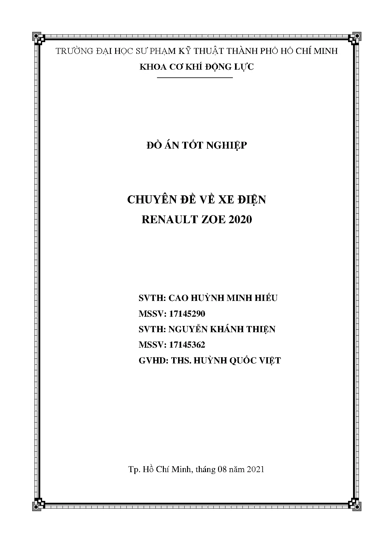Đồ án tốt nghiệp - Chuyên đề về xe điện Renault Zoe 2020