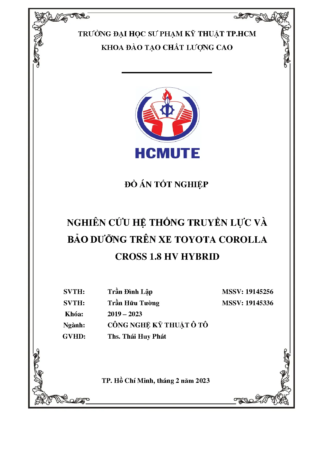 Đồ án tốt nghiệp - Nghiên cứu hệ thống truyền lực và bảo dưỡng trên xe Toyota Corolla Cross 1.8 HV H