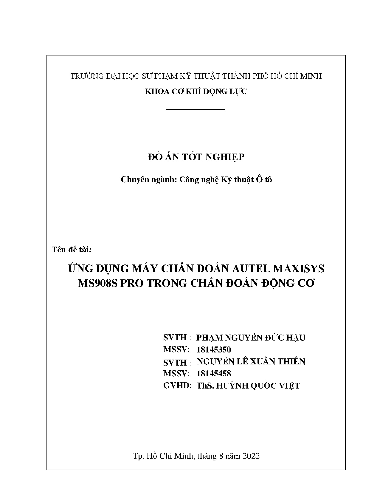 Đồ án tốt nghiệp - Ứng dụng máy chẩn đoán Autel maxisys MS908S pro trong chẩn đoán động cơ