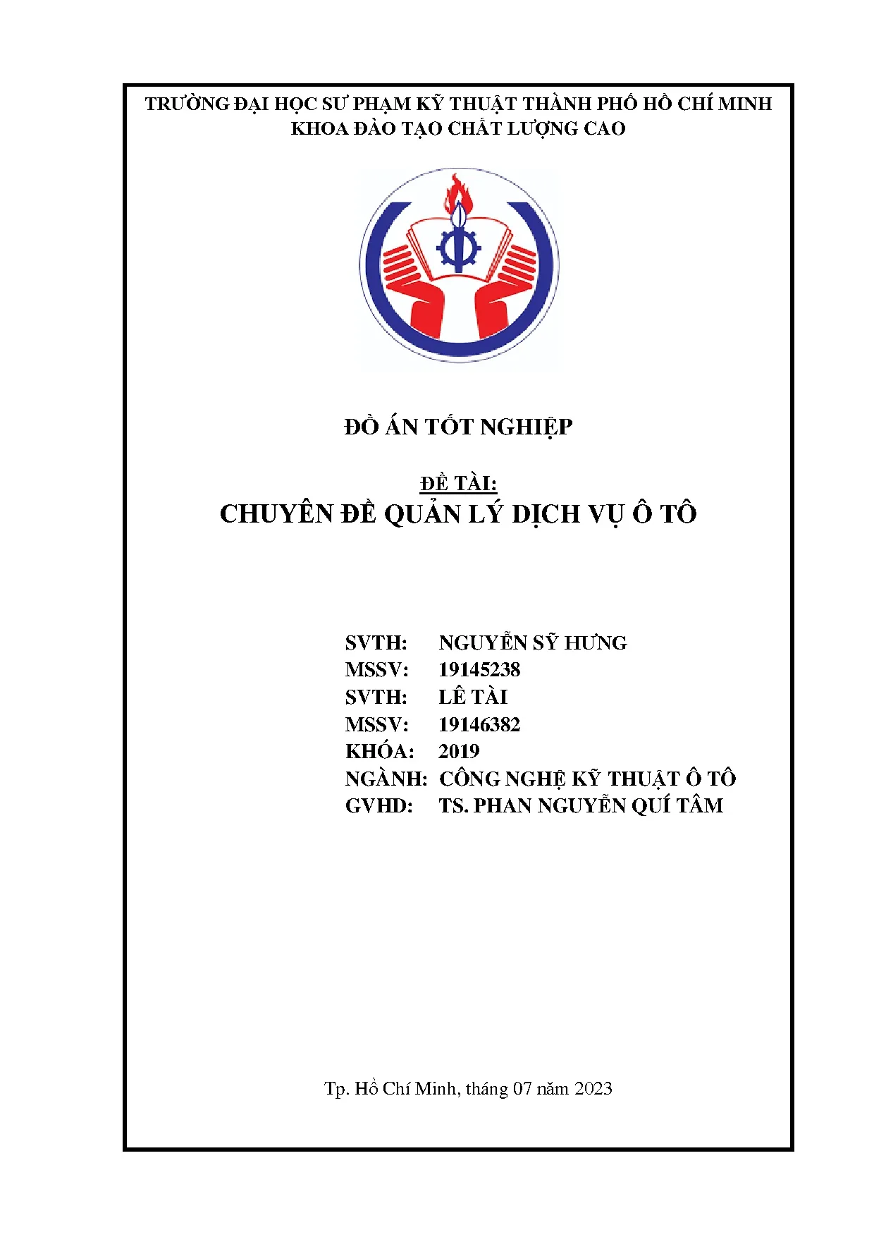 Đồ án tốt nghiệp - Chuyên đề quản lý dịch vụ ô tô