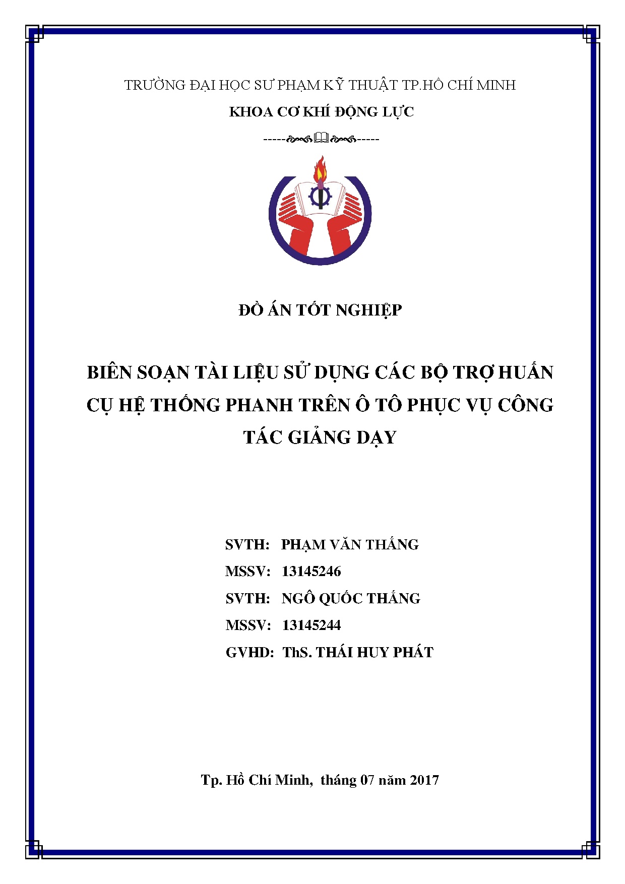 Đồ án tốt nghiệp - Biên soạn tài liệu sử dụng các bộ trợ huấn cụ hệ thống PT ô TPVCTGDĐÁTNNCNKTÔT