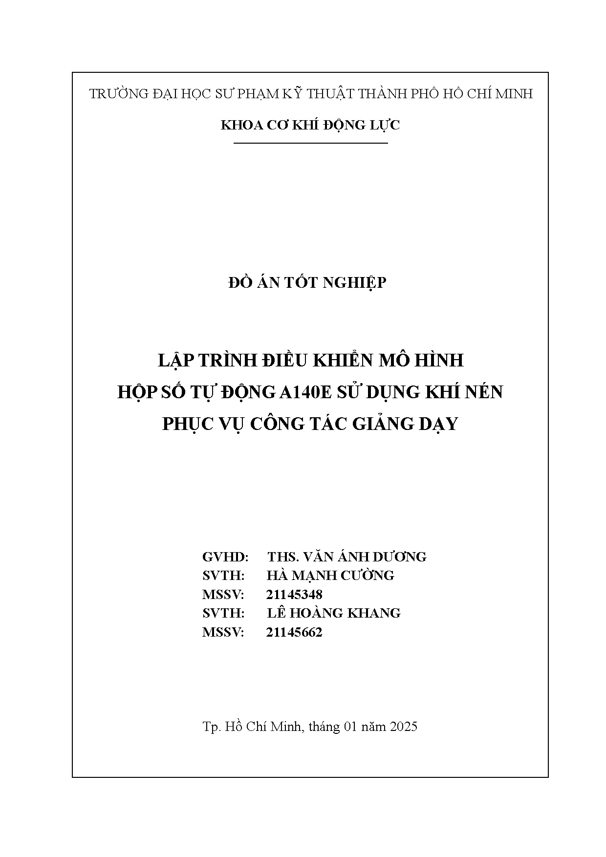 Đồ án tốt nghiệp - Lập trình điều khiển mô hình hộp số tự động A140E sử dụng khí nén phục vụ CTGD