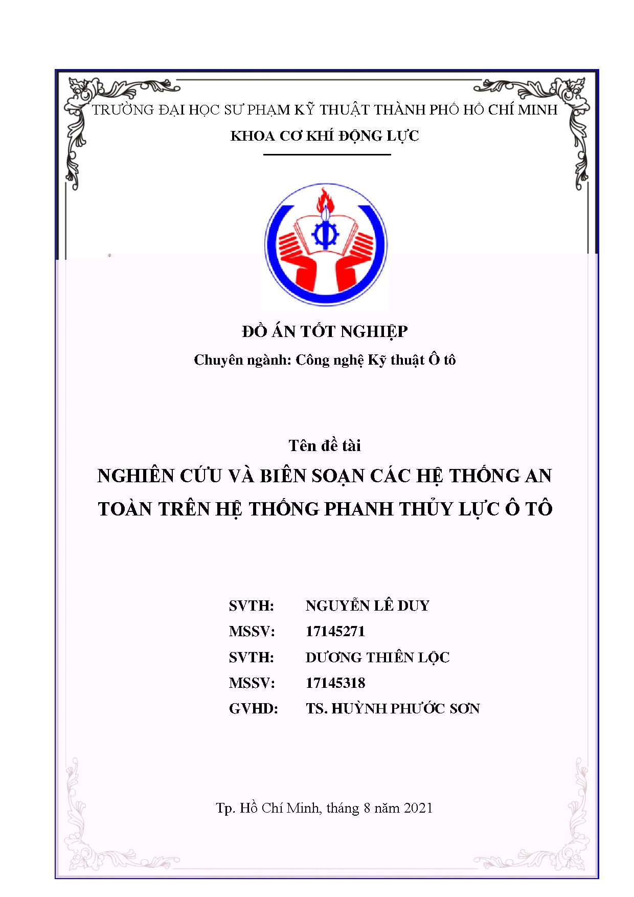 Đồ án tốt nghiệp - Nghiên cứu và biên soạn các hệ thống an toàn trên hệ thống phanh thủy lực ô tô